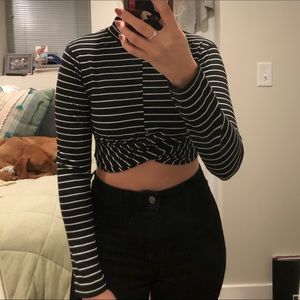Topshop cropped striped long sleeve